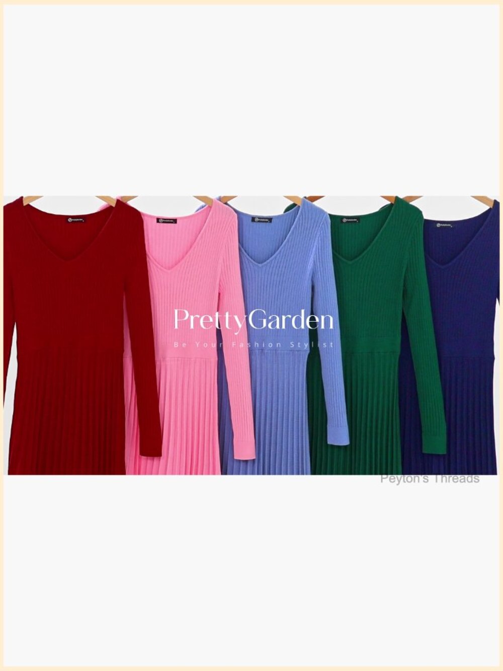 Long Sleeve V-Neck Ribbed Knit Pleated A-Line Maxi Sweater Dress - Picture 7 of 7